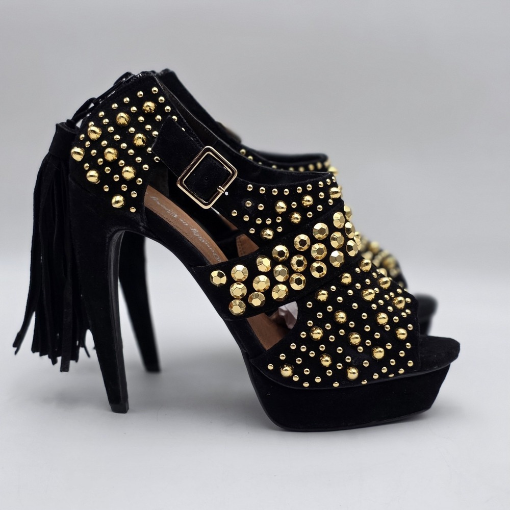 Jeffrey Campbell Pony Tail Heel Black Suede With Gold Studs Women's Size 9.5 - Picture 2 of 11